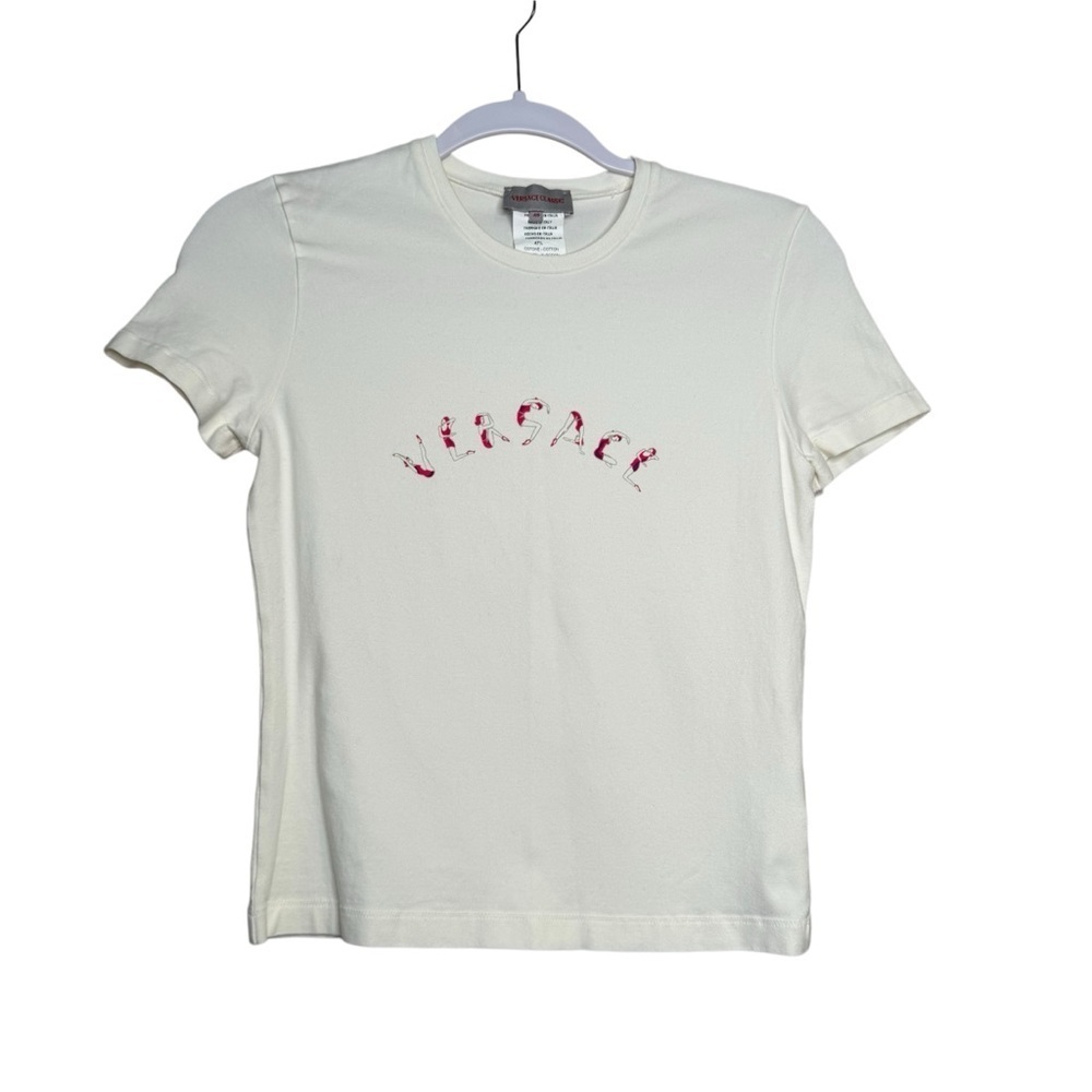 Versace Collection Yoga Pose Women’s Size 46 Baby T Shirt S White Pink crop